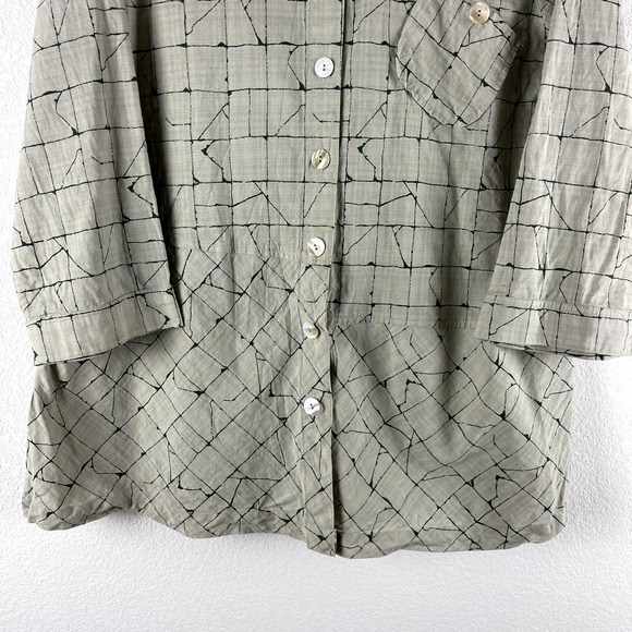 John Mark Tunic Top Womens XL Beige Green Abstract Lagenlook 3/4 Sleeve Pocket - Picture 3 of 15